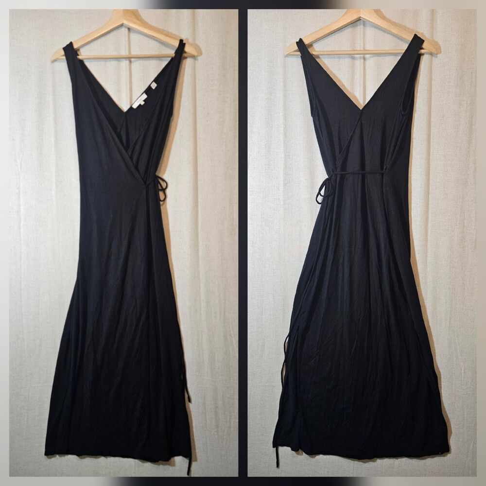 Vince Womens Black Jersey Knit Sleeveless Wrap Midi Dress V-Neck Size Small